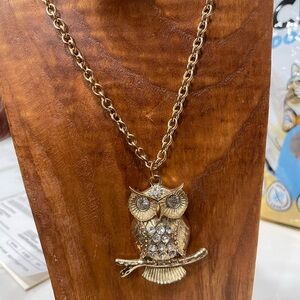 J. Crew Gold-Tone Owl Pendant Necklace with Crystal Accents
